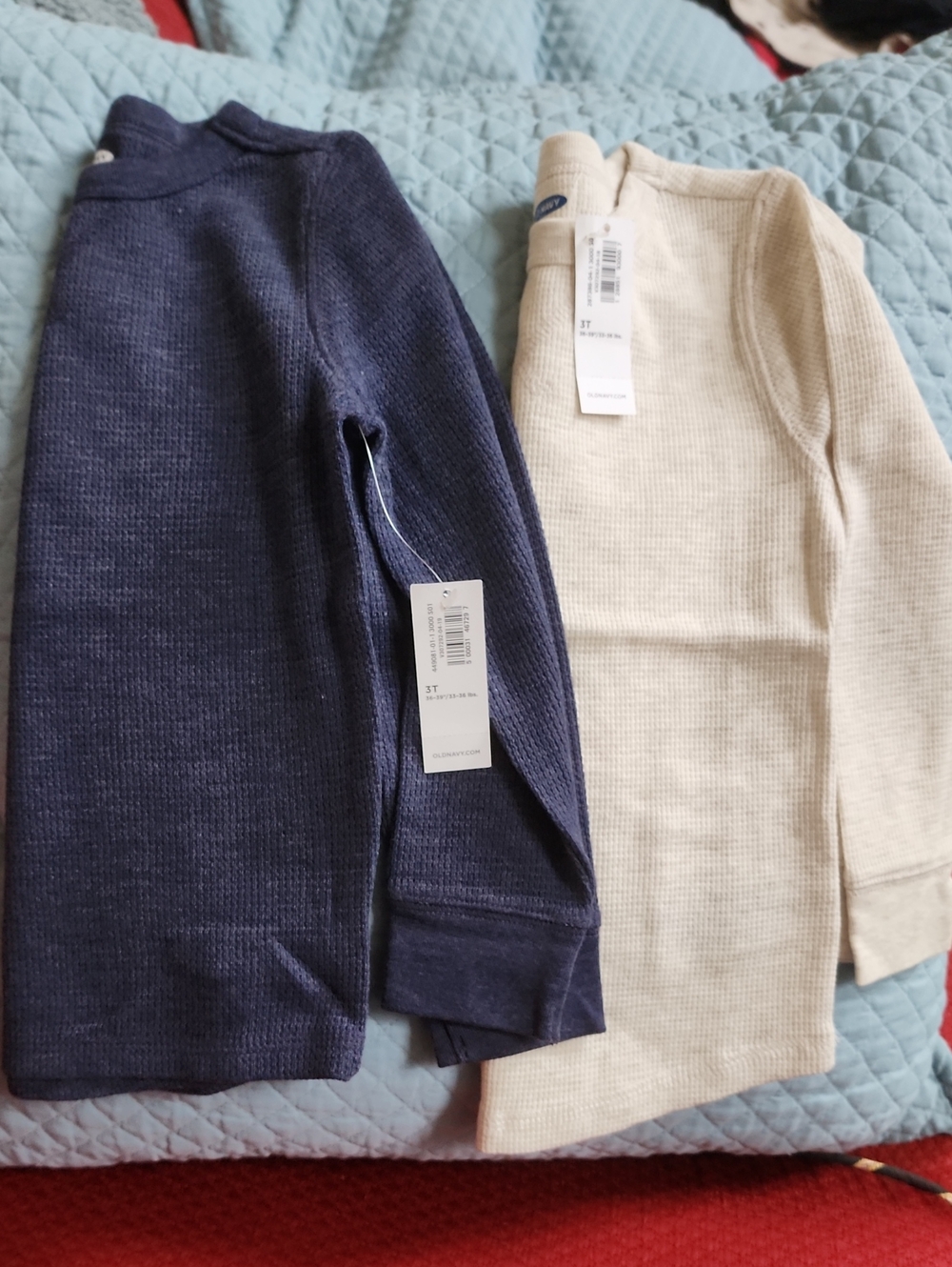 Nwt 3T Old Navy Kids Thermal Long-Sleeve Top - Navy Blue and Oatmeal